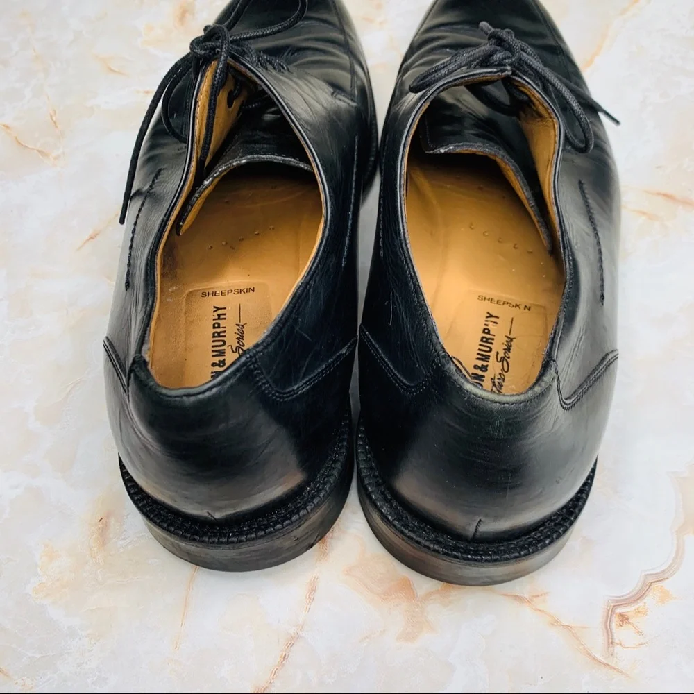 JOHNSTON & MURPHY BLACK SIGNATURE LACE LEATHER DRESS SHOE 8.5